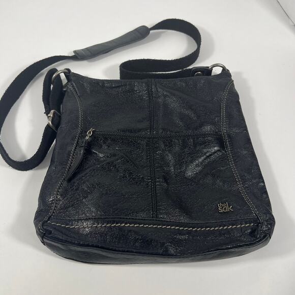 The Sak Black Pebbled Soft Leather Adjustable Strap Crossbody Shoulder Bag Purse - Picture 1 of 7